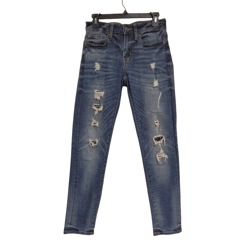 American Eagle Mens Distressed Skinny Jeans Medium Wash Ripped Denim Size 28X30